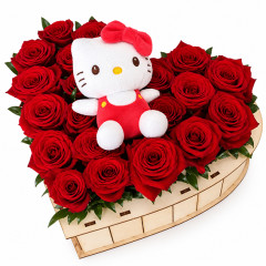 Heart of roses with a toy